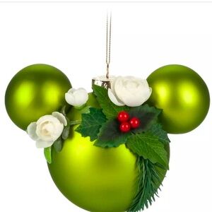 2023 Mickey Mouse Icon Glass Ball Ear Sketchbook Ornament Green Floral NWT